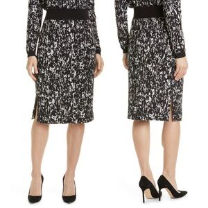NEW Hugo Boss Emkara Abstract Print Cotton Blend Pencil Skirt Black & White